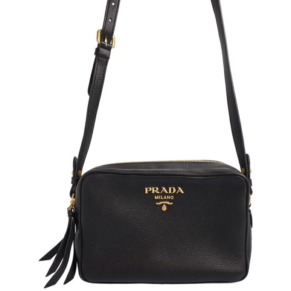 Prada Black Vitello Phenix Leather Shoulder Camera Bag